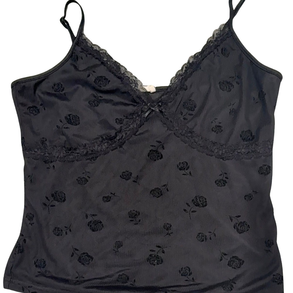 Y2K Black Lace Floral Velvet Burnout Babydoll Top Size XL Going Out Stretchy